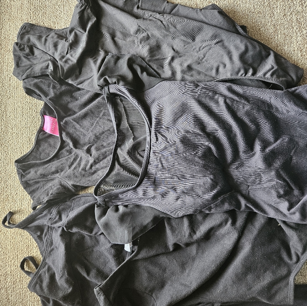 Black Leotards. Girls Size M/L. 2 Capezio and 3 Danskin.